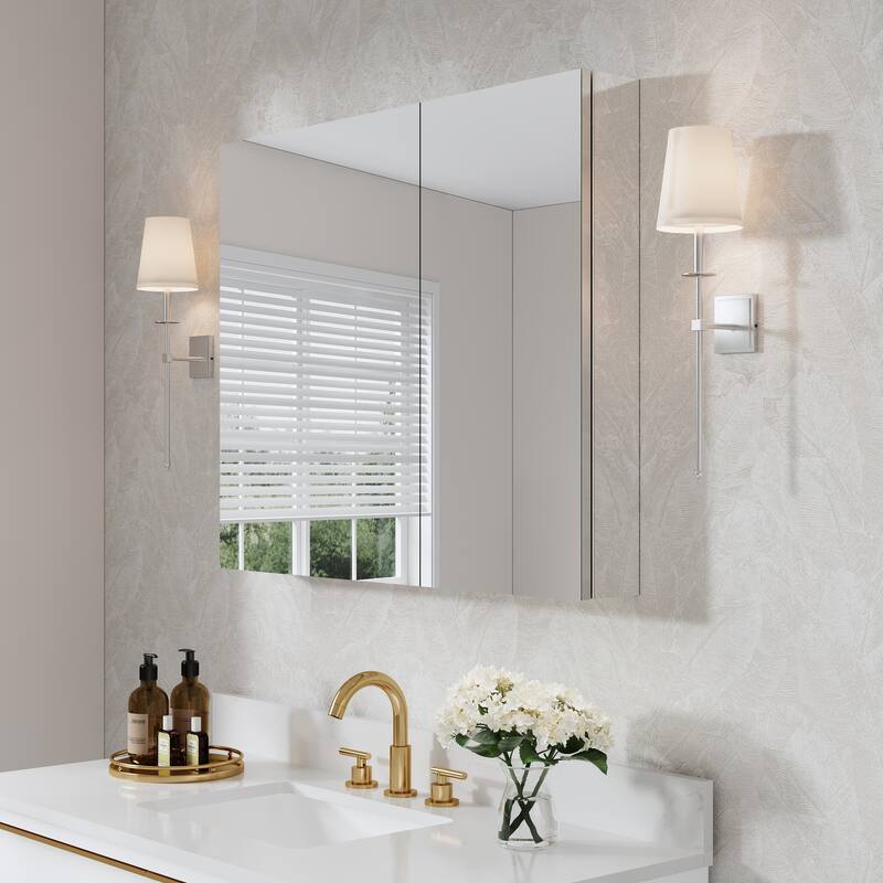 Recessed or Surface Wall Mount Bathroom Medicine Cabinet With Adjustable Glass Shelves