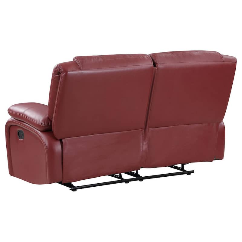 Mila 62 Inch Modern Manual Recliner Loveseat, 3 Seater, Red Faux Leather