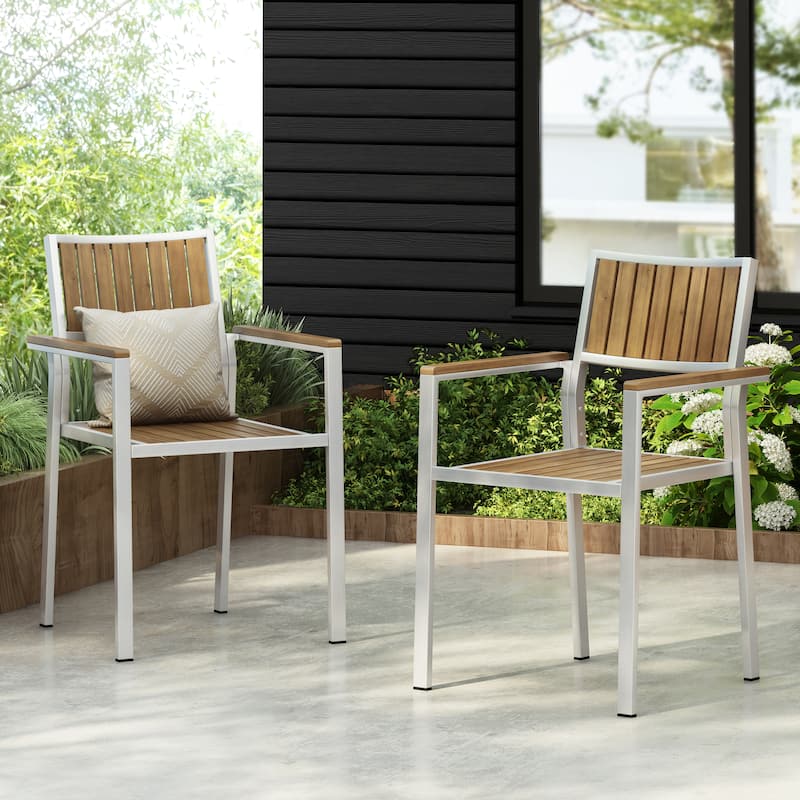 Berteronian Cape Coral Aluminum With Wood Dining Chairs (set of 2) by Christopher Knight Home - Natural+Silver