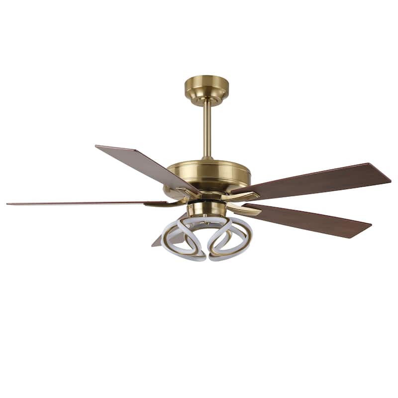 52" Modern Gold Smart Dimmable RGB Ceiling Fan with Remote and App Control