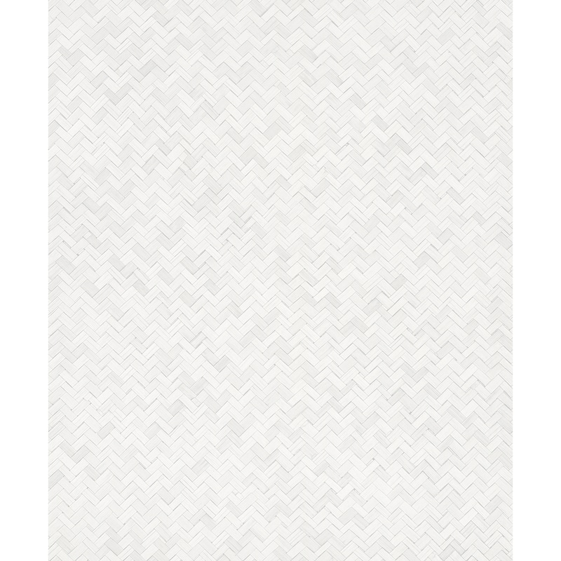 Galerie Wallcoverings Eden Collection Chevron Rattan Weave Vinyl on Non-Woven Matte Wallpaper Roll - 33 feet x 21 inches - White