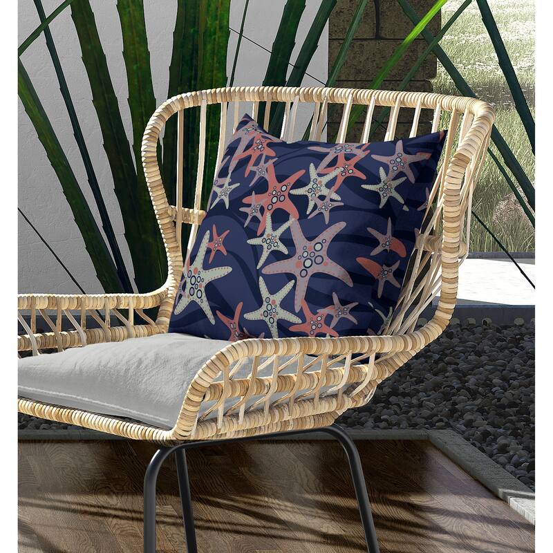 Starfish Sway Indoor/Outdoor Reversible Throw Pillow Blue and Copper