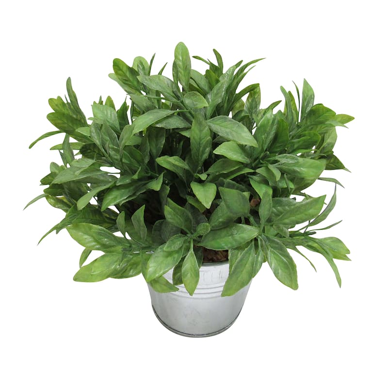 Artificial Sage Basil Herb Plant in Metal Pot 8in - 8" H x 8" W x 8" DP