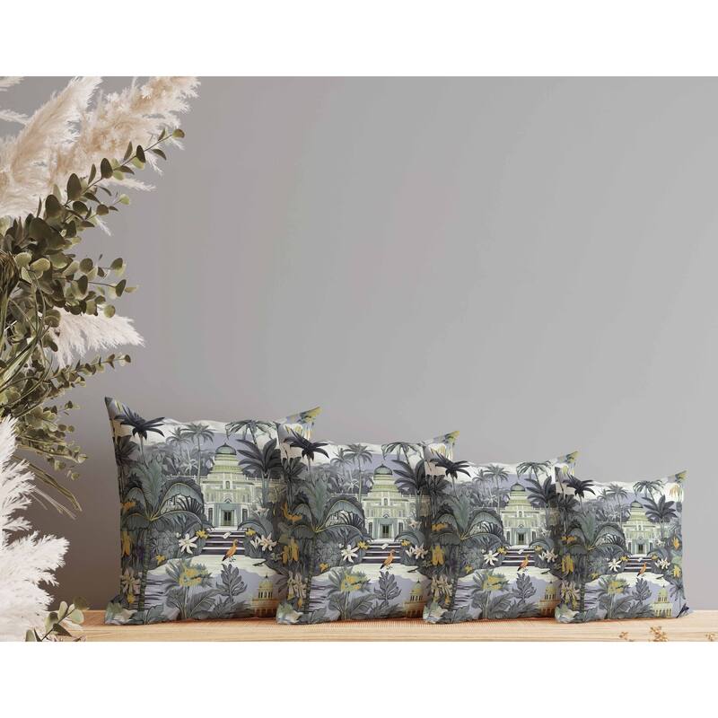 Divine Foliage Faux Suede Reversible Throw Pillow Grey and Green