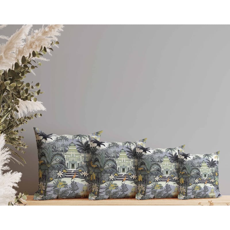Divine Foliage Indoor/Outdoor Reversible Throw Pillow Grey and Green