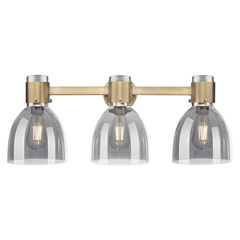 Innovations Lighting Downtown Urban - Lawton Bell - 3 Light 24" Wall-Mounted Bath Vanity Light - Brushed Brass/Light Smoke