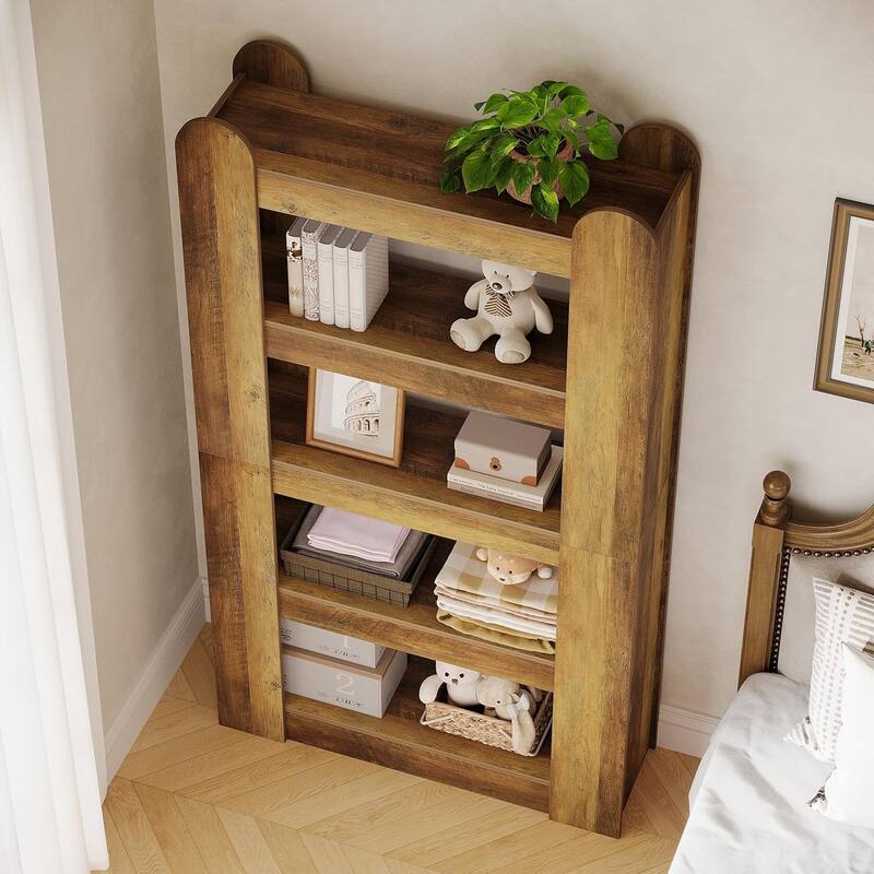 5-Tier Tall Bookshelf, 70.86-inch Farmhouse Wooden Bookcase, Freestanding Display Shelf Storage Shelves