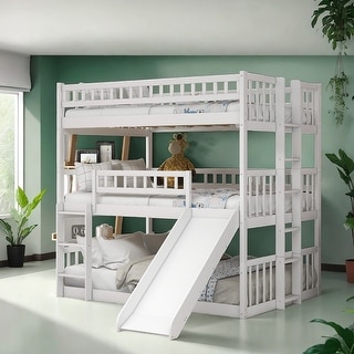 Full-Over-Full-Over-Full Triple Bunk Bed with Ladder and Slide