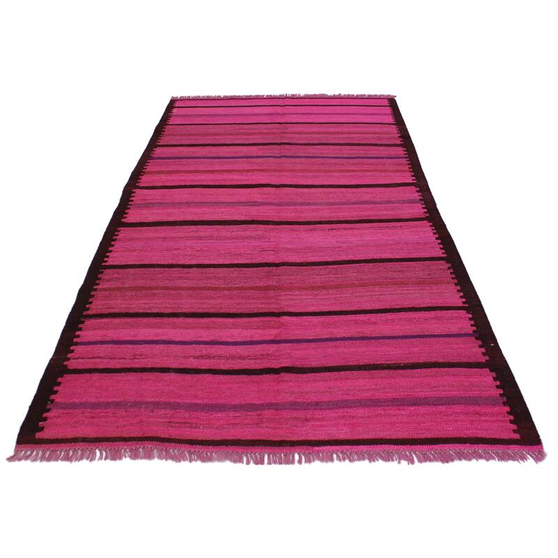 Eclectic Turkish Kilim Brandon Pink Purple Hand-Woven Wool Rug - 4'11'' x 6'8''