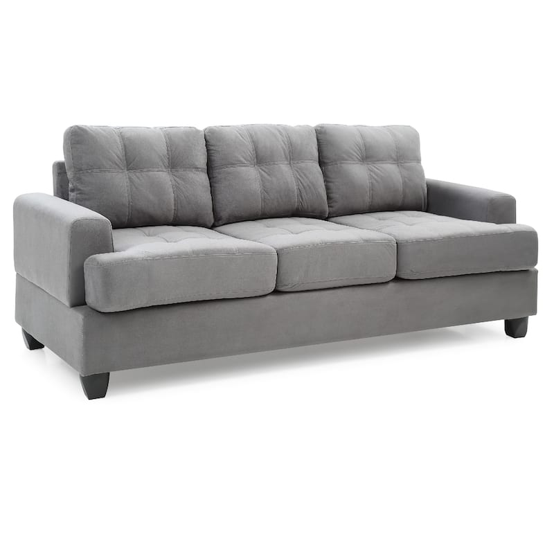 Tufted Microsuede Square Arm Straight Sofa - 79" - Gray