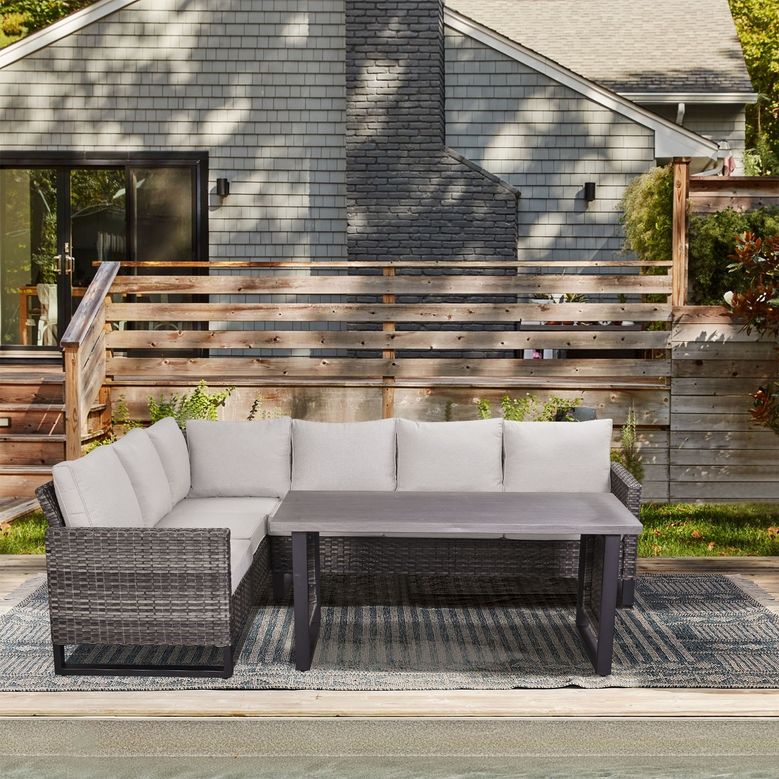 Outdoor Sectional Sofa High Back Sofa and Dining Table with Cushion Bed Bath Beyond 38168314