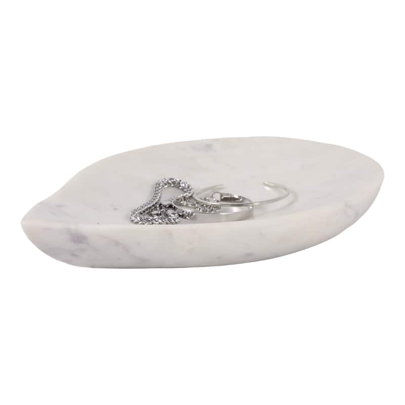 Marble Decorative Bowl Modern Accent Teardrop Shape - 10" White - 9.75" x 7" x 1.5"