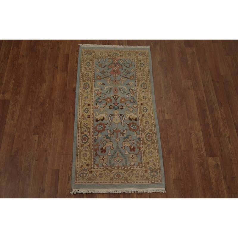Hand Knotted Oriental 100% Wool Carpet Traditional Floral Navy Blue & Blues Ziegler Area Rug - 4' 0'' X 2' 0''