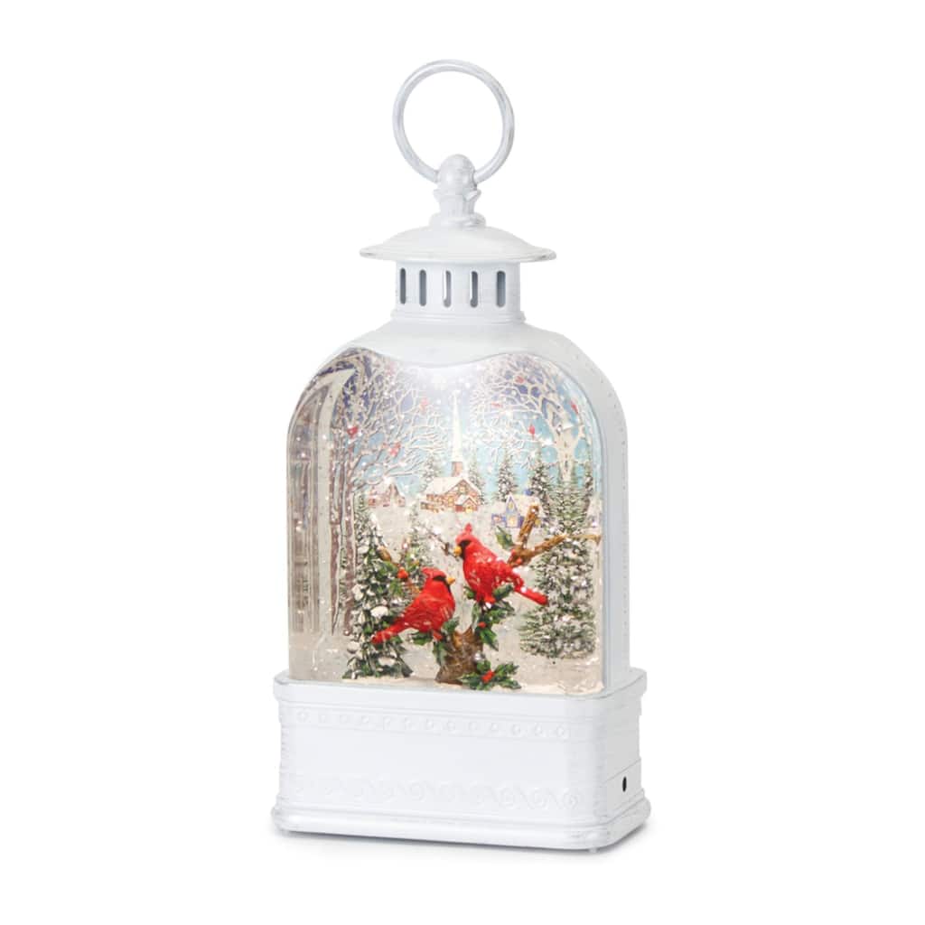 Pre-Lit Cardinals Snow Globe Christmas Lantern - 10.5" - Multi-Color
