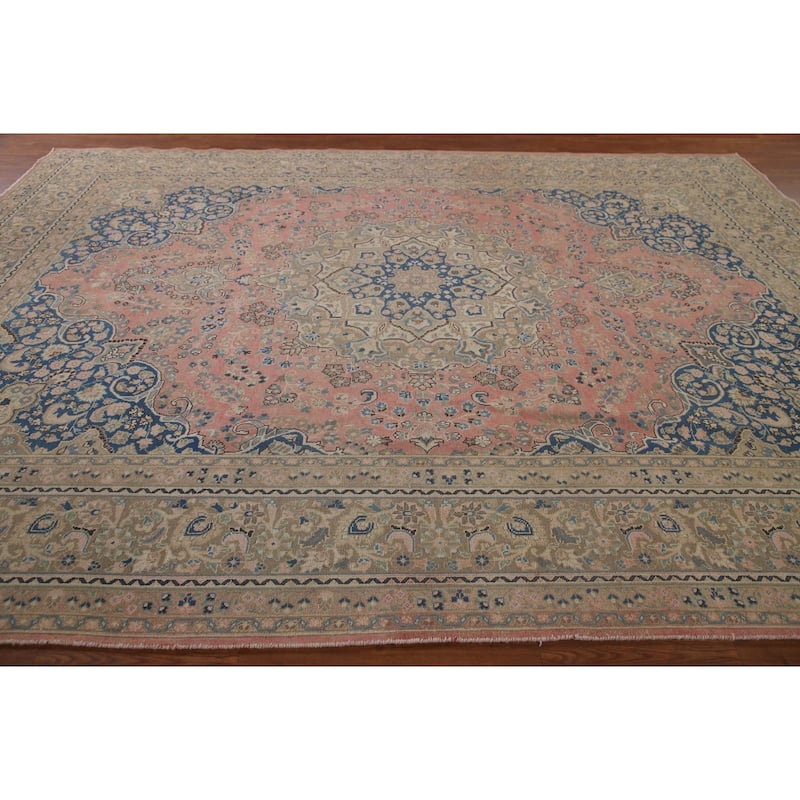 Traditional Mashad Persian Vintage Area Rug Handmade Wool Carpet - 9'5" x 12'5"