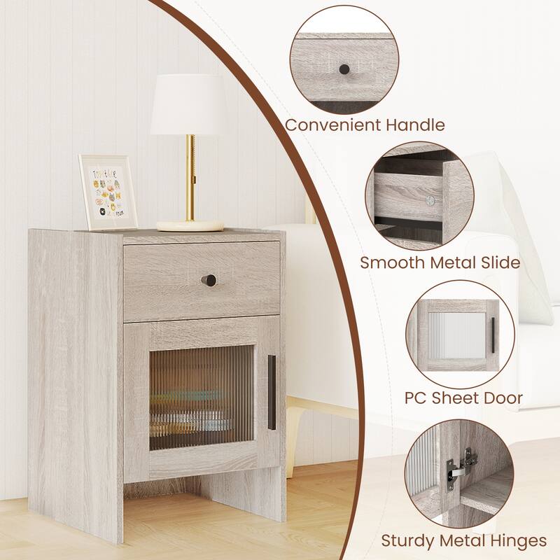 Antique Brush White Rustic Nightstand with Drawer and Cabinet for Bedroom or Living Room or Bedroom - 16" x 16" x 24"