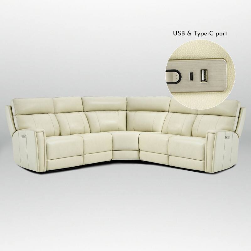104" W 3-Color Genuine Leather Power Reclining sectional sofa With Zero Gravity, USB&USB-C Ports, 2 Stationary Armlesschairs