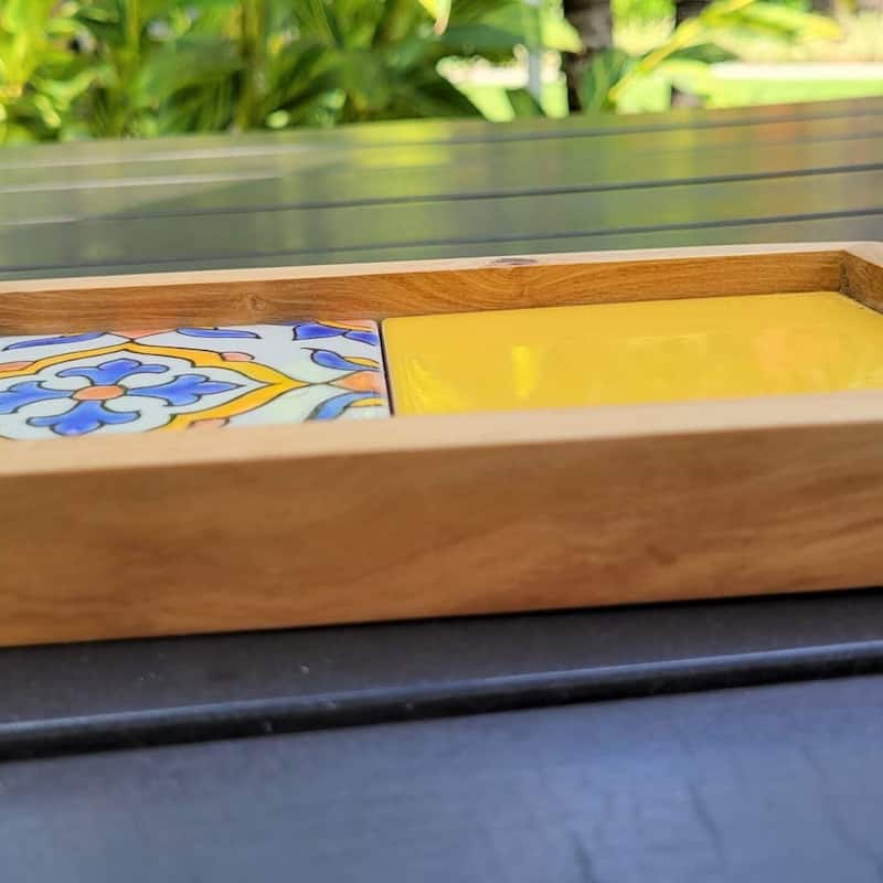 Olive wood Serving Tray with Ergonomic Handles, Alhambra Design