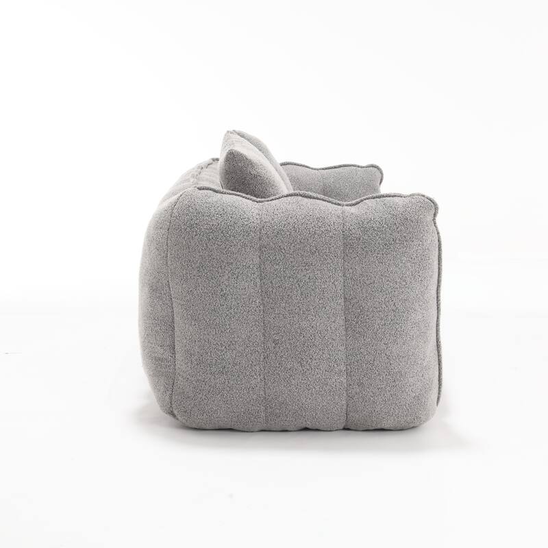 2-Seater Chenille Bean Bag Loveseat, Soft Square Recliner Sofa with High-Resilience Foam, Armrests & 2 Pillows