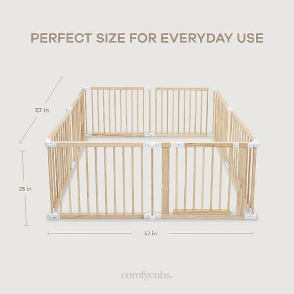 dimension image slide 1 of 2, Baby Playpen & Baby Gate for Toddler and Babies, Foldable Wooden Large Shape Playpen with Locking Gate by Comfy Cubs