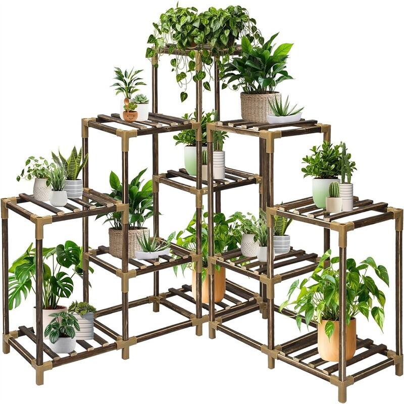 3-Tier Outdoor Wood Plant Stand for Multiple Plants - 53.5 x 9.8 x 30.7 - brown D-Corner