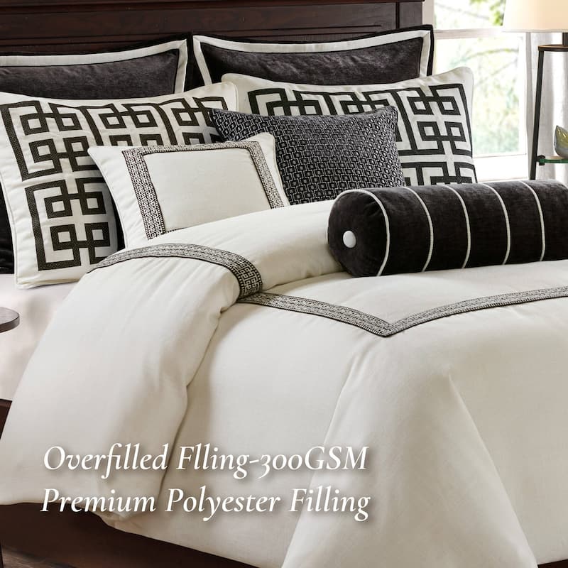 8 PCS Queen Embroidery Oversized Duvet Style Comforter Set Black/White