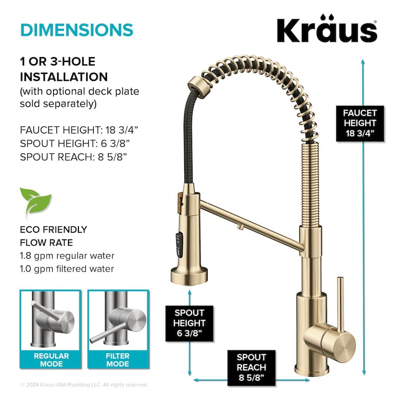 Kraus FS-1001-KFF-1610 Bolden 1.8 GPM Single Hole Pre-Rinse Pull Down