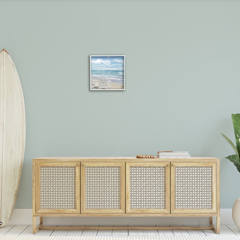 Stupell White Adirondack Chairs on the Beach Painting Framed Art, 12 x 1.5 x 12, Proudly Made in USA - Multi-color