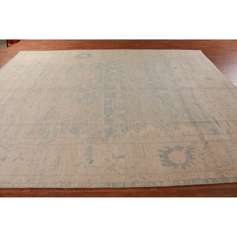 Hand Knotted Oriental 100% Wool Carpet Transitional All-Over Navy Blue & Blues Oushak Area Rug - 12' 2'' X 9' 6''