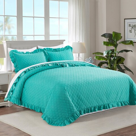 3 Piece Ruffle Quilt Set Lightweight Bedspreads Coverlet