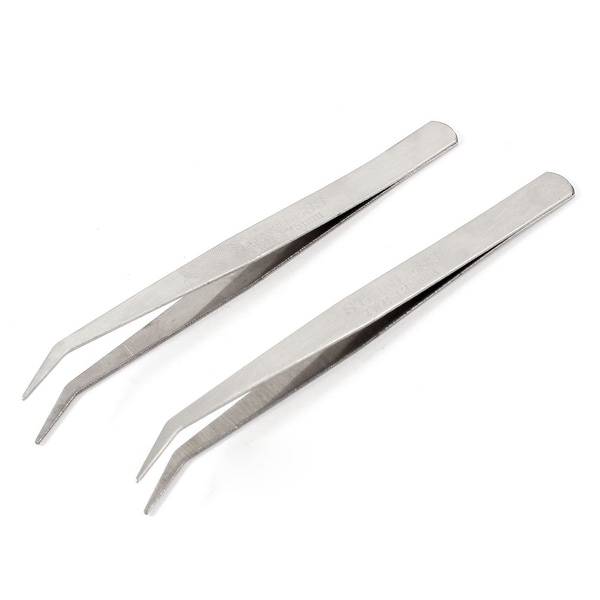Unique Bargains 125mm Length Curved Tip Tweezers Pliers Repair Hand Tool Set 2 Pcs
