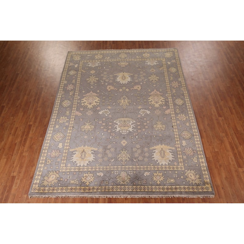 All-Over Grey Oushak Indian Area Rug Handmade Wool Carpet - 9'0"x 11'9"