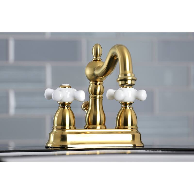 Kingston Brass Heritage Two-Handle 3-Hole Deck Mount 4 in. Centerset Bathroom Faucet - Brushed Brass