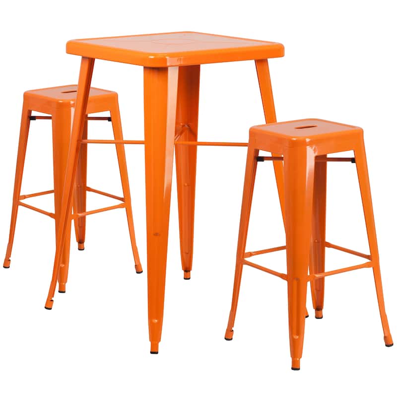 23.75-inch Square Metal Indoor-Outdoor Bar Table Set - 27.75"W x 27.75"D x 40"H