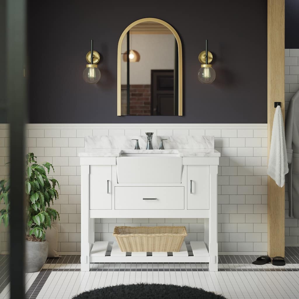 KitchenBathCollection Charlotte 42" Farmhouse Bathroom Vanity with Carrara Marble Top