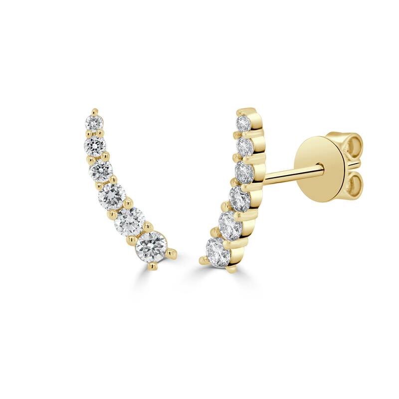 Joelle Collection Diamond Earrings 14K Gold Ear Climber - Yellow