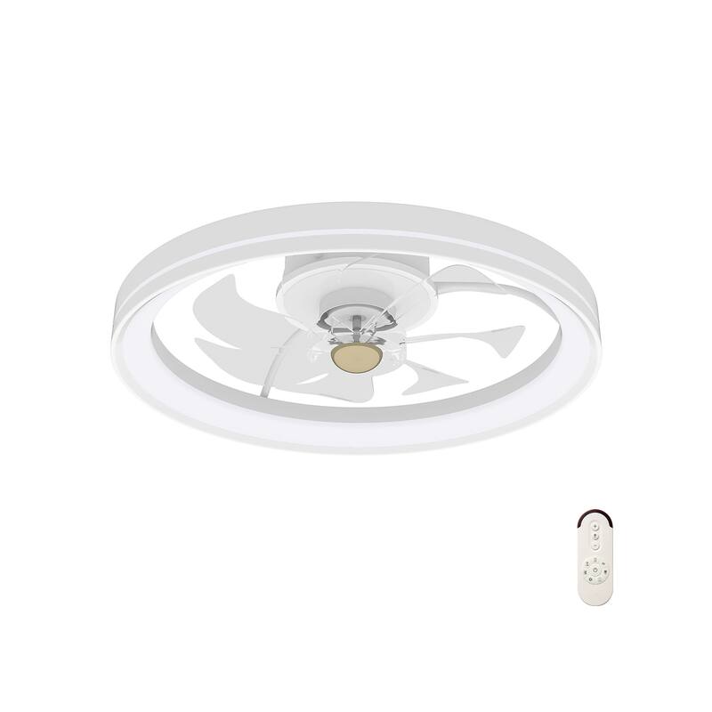 Modern White 6 Speeds LED Ceiling Fan with Remote and 7 Blades Dimmable Light for 215 sq.ft - 19" x 5"