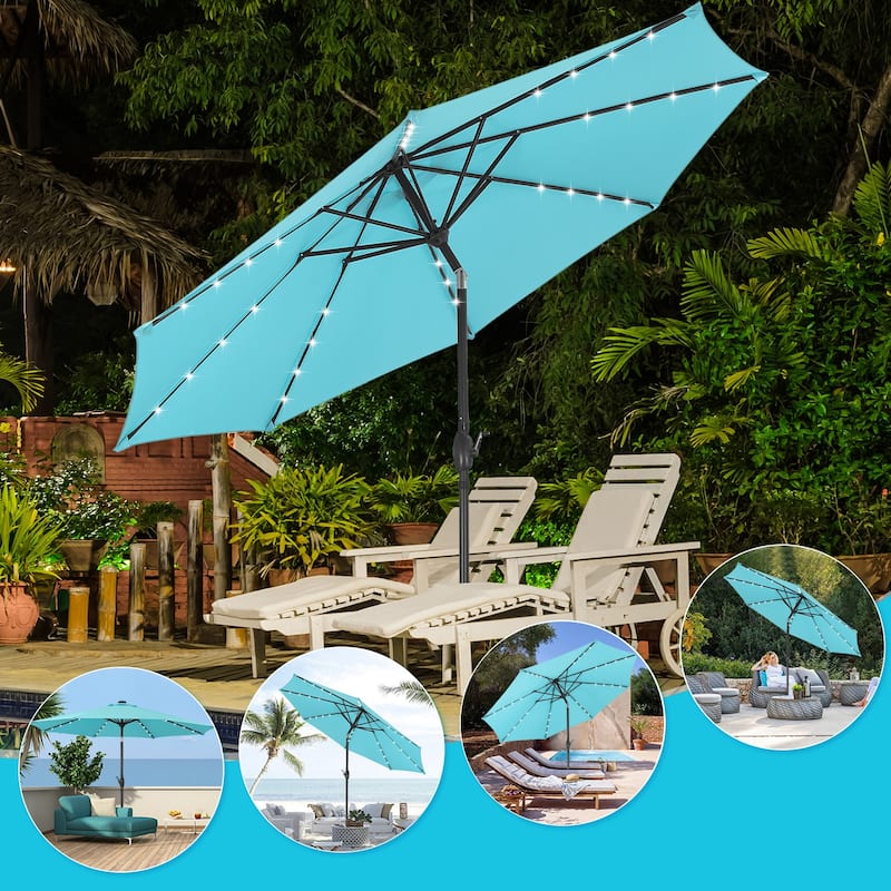 Ainfox 10ft Patio Umbrella with Lights Outdoor Solar Umbrella