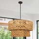 preview thumbnail 1 of 12, Ravy Farmhouse 6-Light Drum Rattan Chandelier Coastal Natural Pendant Light for Kitchen Dining Room - D 26" x H 15.7"