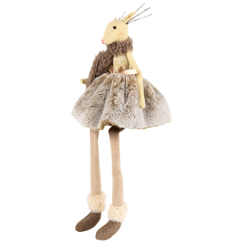 Sitting Reindeer Girl with Dangling Legs Christmas Figure - 18"