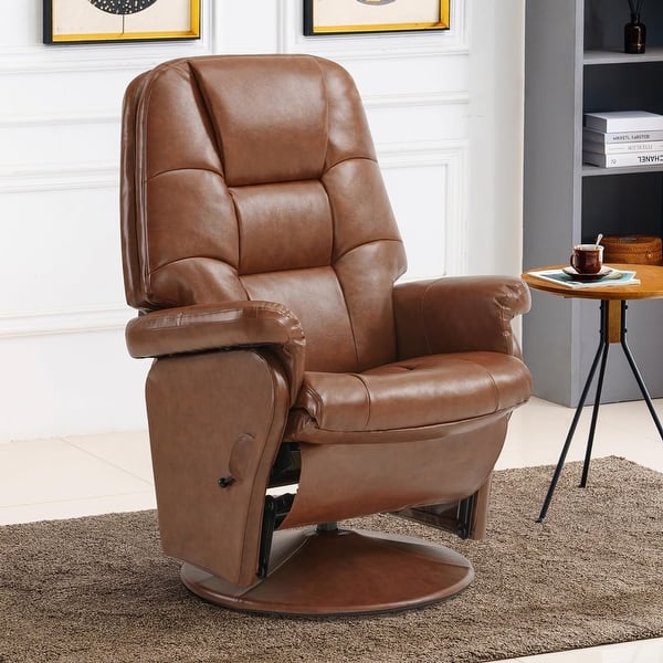 MCombo Swivel Glider Recliner with Ottoman, Reclining Chair with Adjustable Backrest, Faux leather Upholstered lounge Chair 4800 - Brown MCombo Swivel Glider Recliner with Ottoman, Reclining Chair with Adjustable Backrest, Faux leather Upholstered lounge Chair 4800 - Brown