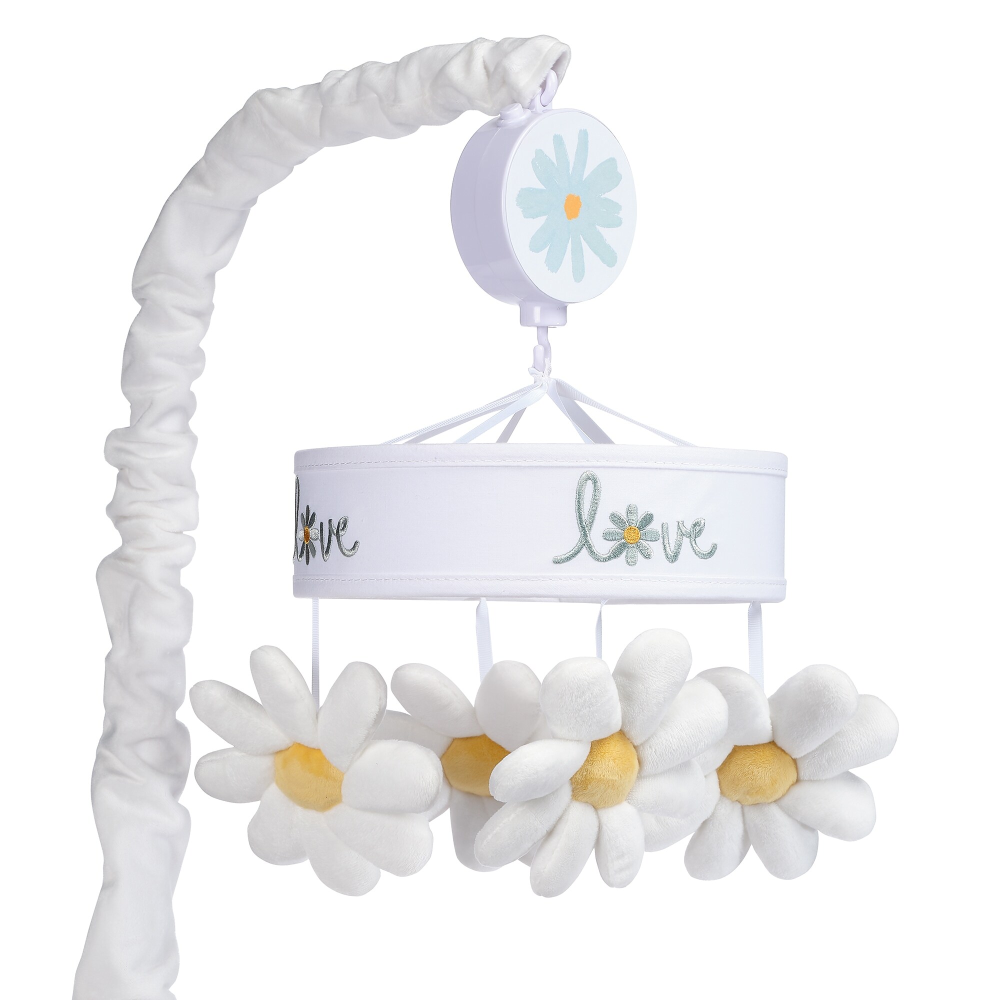 Lambs & Ivy Sweet Daisy White Floral Musical Baby Crib Mobile