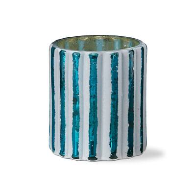 Angela Coastal Turquoise White Glass Tealight Candle Holder for Tabletop Mantel Wedding Decorations, 3.2 inch - Blue