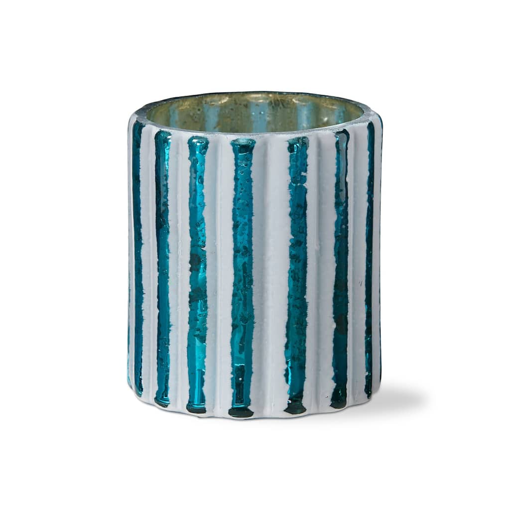Angela Coastal Turquoise White Glass Tealight Candle Holder for Tabletop Mantel Wedding Decorations, 3.2 inch - Blue