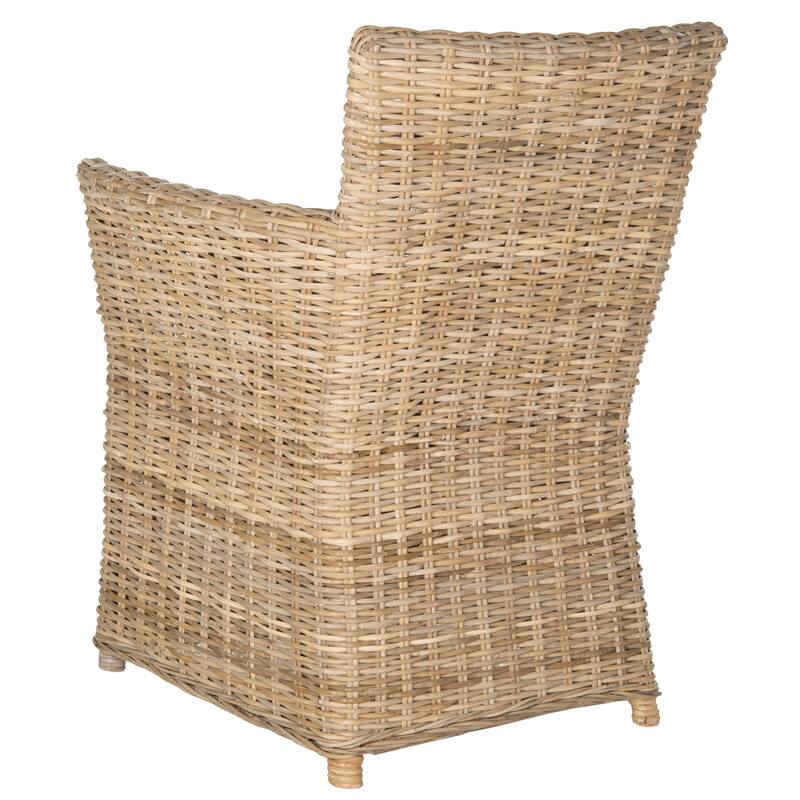 SAFAVIEH Lavelle Dining Kubu Soft Grey Rattan Arm Chair - 26" x 25" x 35" - 26Wx25Dx35H