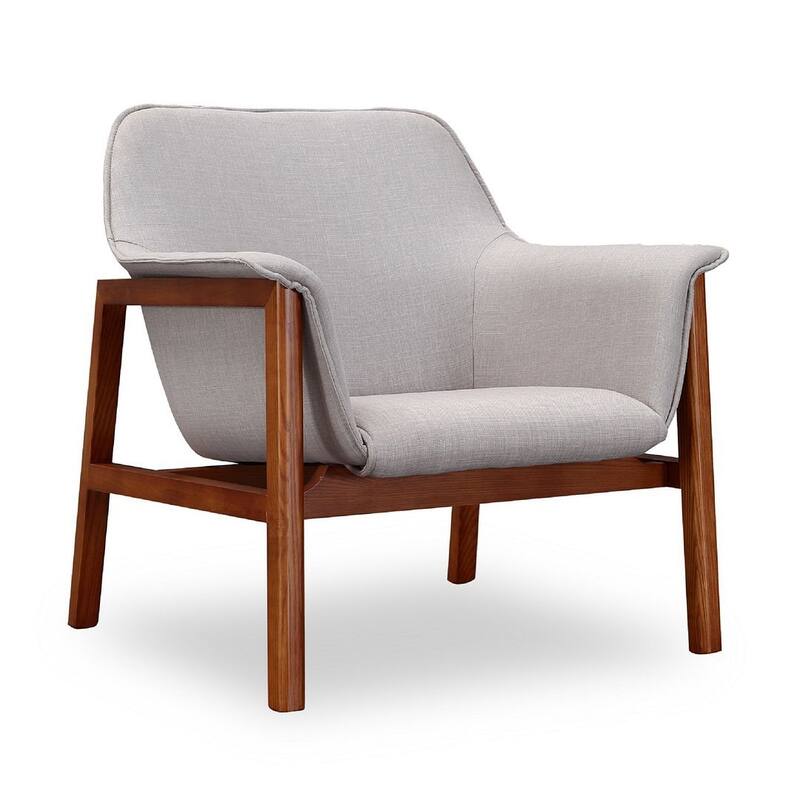 Manhattan Comfort Miller Walnut Linen Weave Accent Chair - Grey