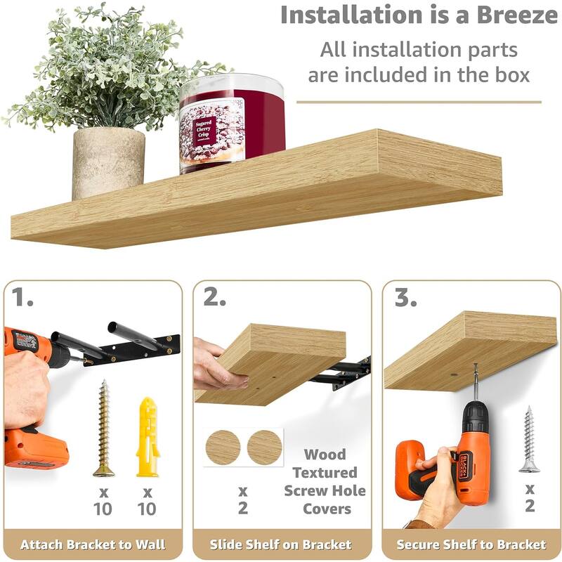 Floating Shelf, Hanging Wall Shelves Decoration Extra Long 24 Inch - 24" L X 9" W X 1.50"H