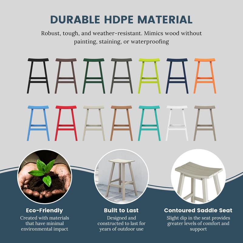 Laguna Hdpe All Weather Outdoor Patio 29" Saddle Seat Bar Stool (Set Of 3)