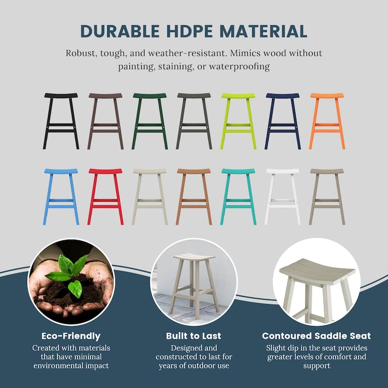 Laguna Hdpe All Weather Outdoor Patio 29" Saddle Seat Bar Stool (Set Of 2)