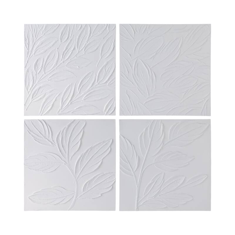 Canvas Wall Art Modern Textured Leaf Design (Set of 4) - 20" Ivory